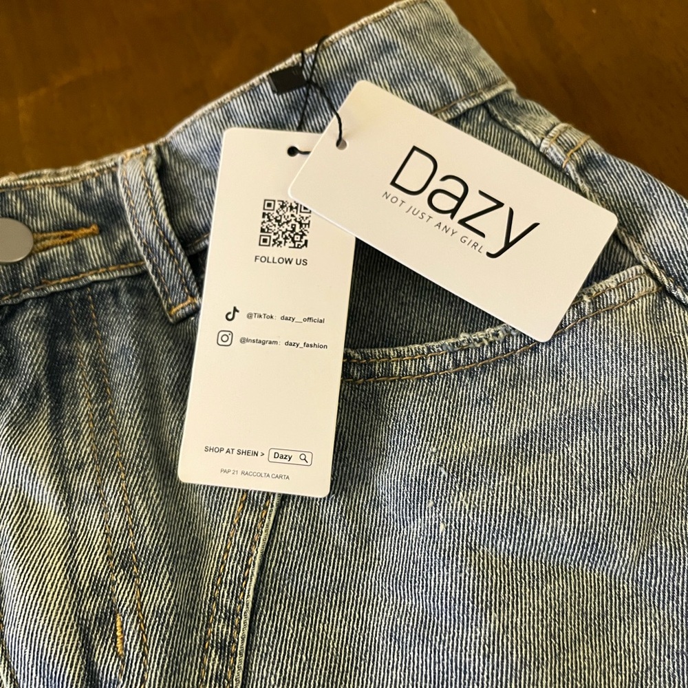 Blue Frayed Hem Jean Shorts with Distressed Detailing New With Tags